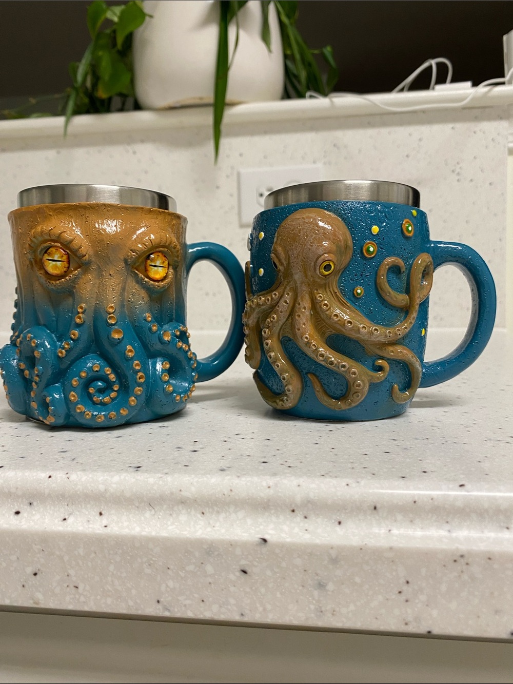 Set of 2, 8oz., Kracken/octopus, resin/metal, Moscow Mule mugs.